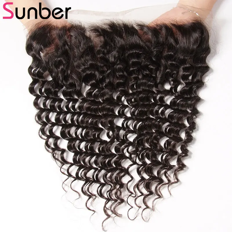 Sunber Hair Brazilian Deep Wave 10-20 Inch Free Part 13x4 Lace Frontal Remy Human Hair Extension Free Shipping