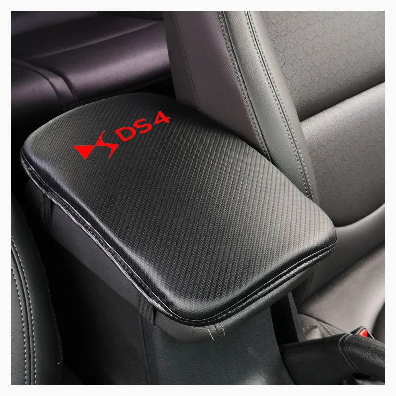 Carbon Fiber Texture Pu Leather Car Armrest Storage Protection Cushion For Ds Ds4