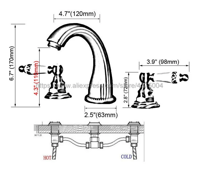 Oil Rubbed Bronze bathroom faucet for hot and cold Mixer tap Sink faucet Double handle 3 hole bathroom basin faucet Nhg060