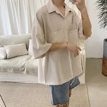 Точка корейской версии Мужская Весенняя новая однотонная японская свободная XL Повседневная рубашка с карманом