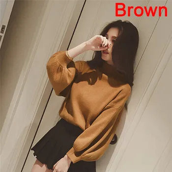 

2017Autumn and Winter Vintage Women Sweater Batwing Sleeve Loose Turtleneck Knitted Pullover Sweaters Crop Top Free Size