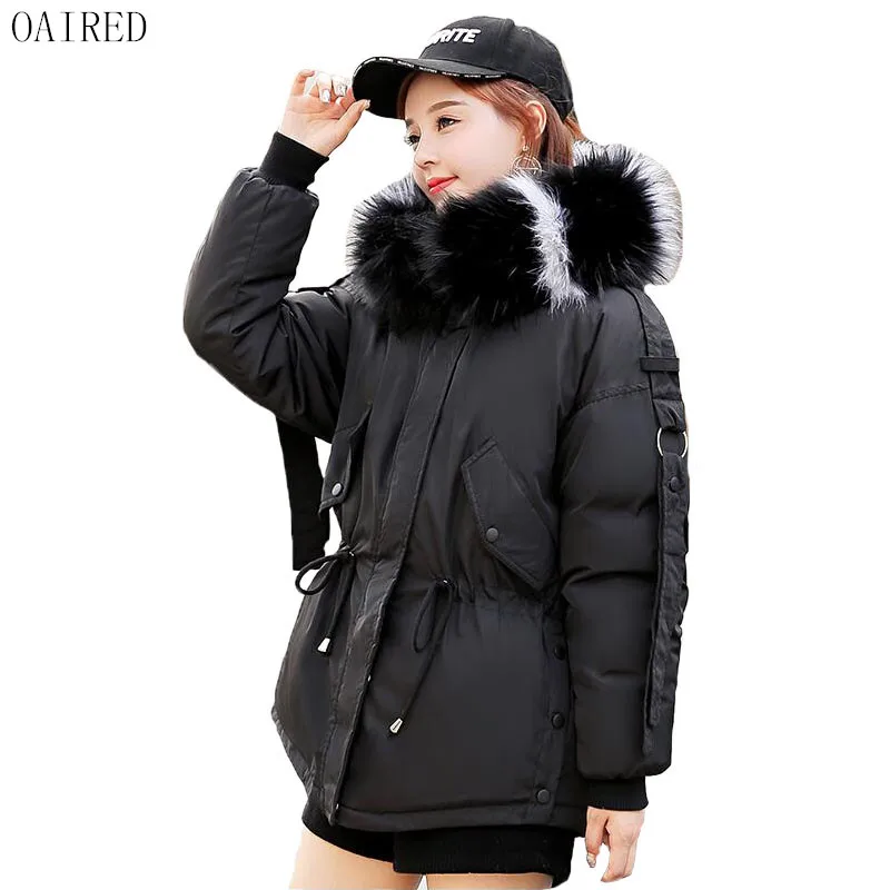 #*Cheap Large Fur collar Coat Jacket Women Winter 2019 New Winter Parka Women Short Slim Thickening Warm Wadded Jacket Female Black