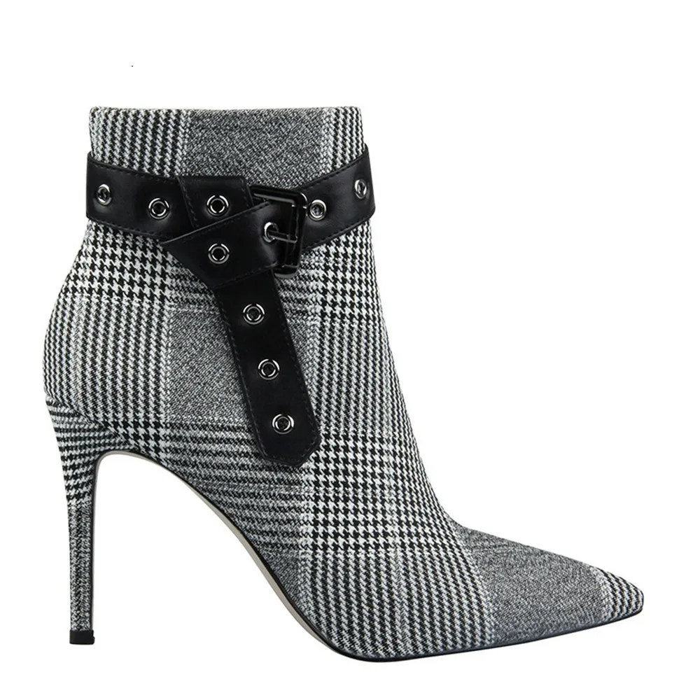 2019 New Wool Fabric Plaid Ankle Boots For Women Shoes Pointed Toe Sexy Thin High Heels Ladies Boots Botas Mujer Bota Feminina 2019 New Wool Fabric Plaid Ankle Boots For Women Shoes Pointed Toe Sexy Thin High Heels Ladies Boots Botas Mujer Bota Feminina