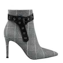 2019 New Wool Fabric Plaid Ankle Boots For Women Shoes Pointed Toe Sexy Thin High Heels Ladies Boots Botas Mujer Bota Feminina 2019 New Wool Fabric Plaid Ankle Boots For Women Shoes Pointed Toe Sexy Thin High Heels Ladies Boots Botas Mujer Bota Feminina