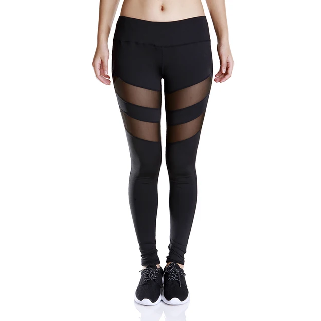 High Quality Women Mesh Spliced Transparent Yoga Pants Sexy Dry Fit