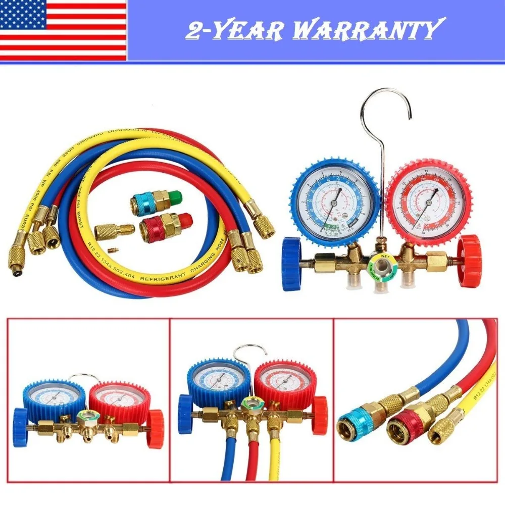 

1PC R134A R12 R22 R502 HVAC A/C Refrigeration Autorocking Charging Manifold Gauge Kit 5FT/1.5 m