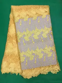 

Luxury yellow african cord lace fabric with nice embroidery water soluble mesh lace for party dressing DW2-2