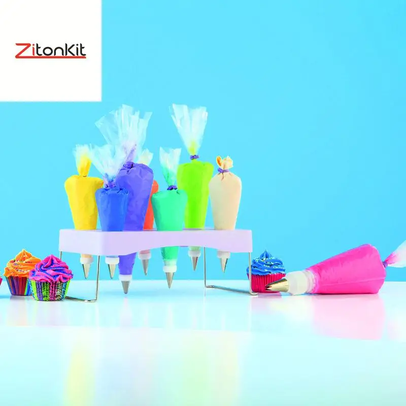 7pcs/set Cake Icing Bag Stand Cream Bags Decorating Pastry Holder Silicone Piping Tip Cover Fondant Nozzle Tools DIY Baking