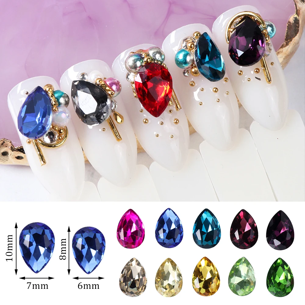 

10pcs Waterdrop Rhinestones For Nail Sharp Back Sapphire Water Drop Nail Gems Decorations Crystal 3D Nail Art Accessories LA896