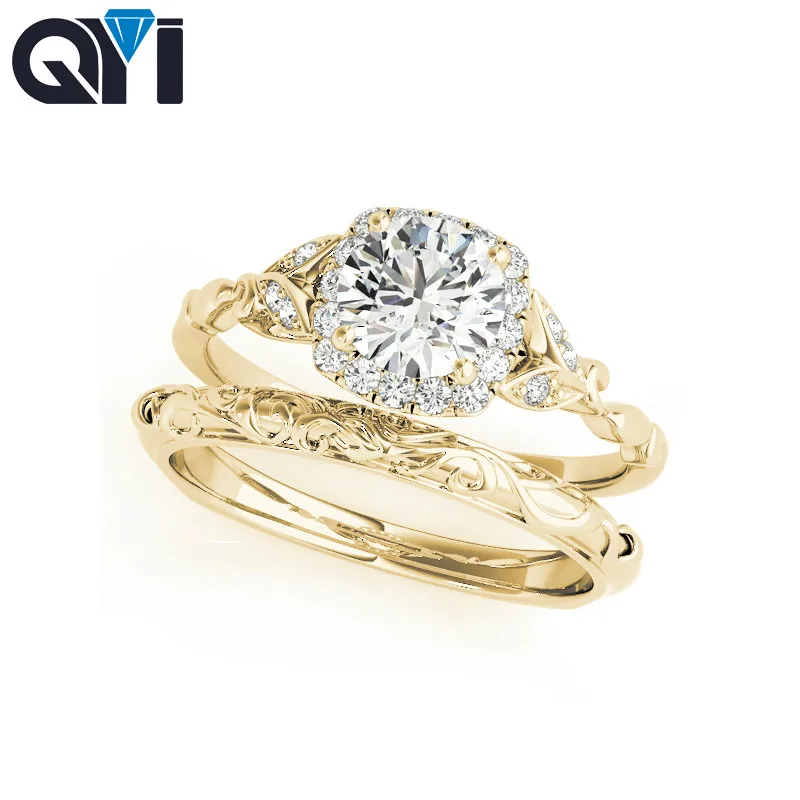 

QYI 925 Sterling Silver Fashion Rings Wedding Accessories Round Ring Sets For Women Bridesmaid Gift Bridal Set Engagement