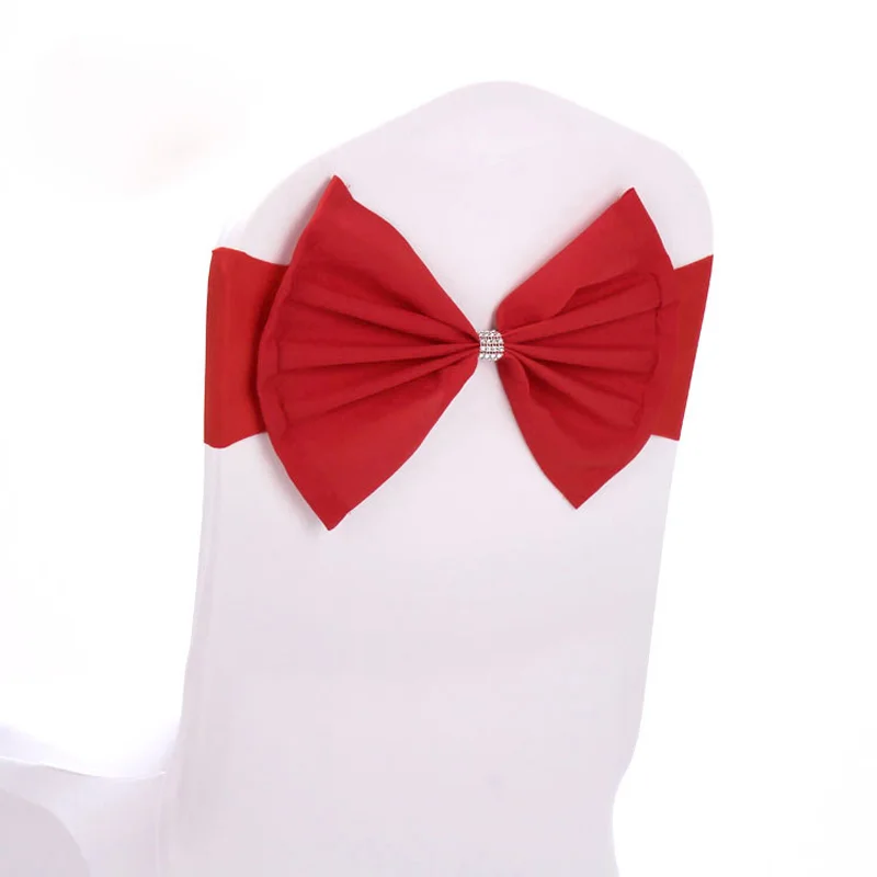

Wholesale 100PCS Chair sash Bands Bow Tie Diamond Spandex Chair bands For Wedding Party Birthday Banquet Chair Decor