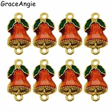 GraceAngie 10pcs Christmas Bells Pattern Decoration DIY Crafts Enamel Charms Necklace Pendant DIY Jewelry Accessories(China)