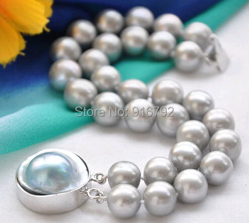 

free P&P >>>>> A++ 2row 8" 10mm ROUND GRAY PEARL BRACELET MABE