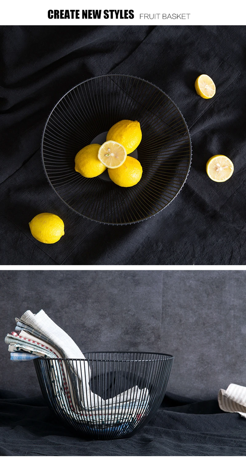 Home Storage Basket Fruit Basket Wrought Iron Hollow Desktop Snack Round Baskets Living Room Organizer Kitchen DecorationB9