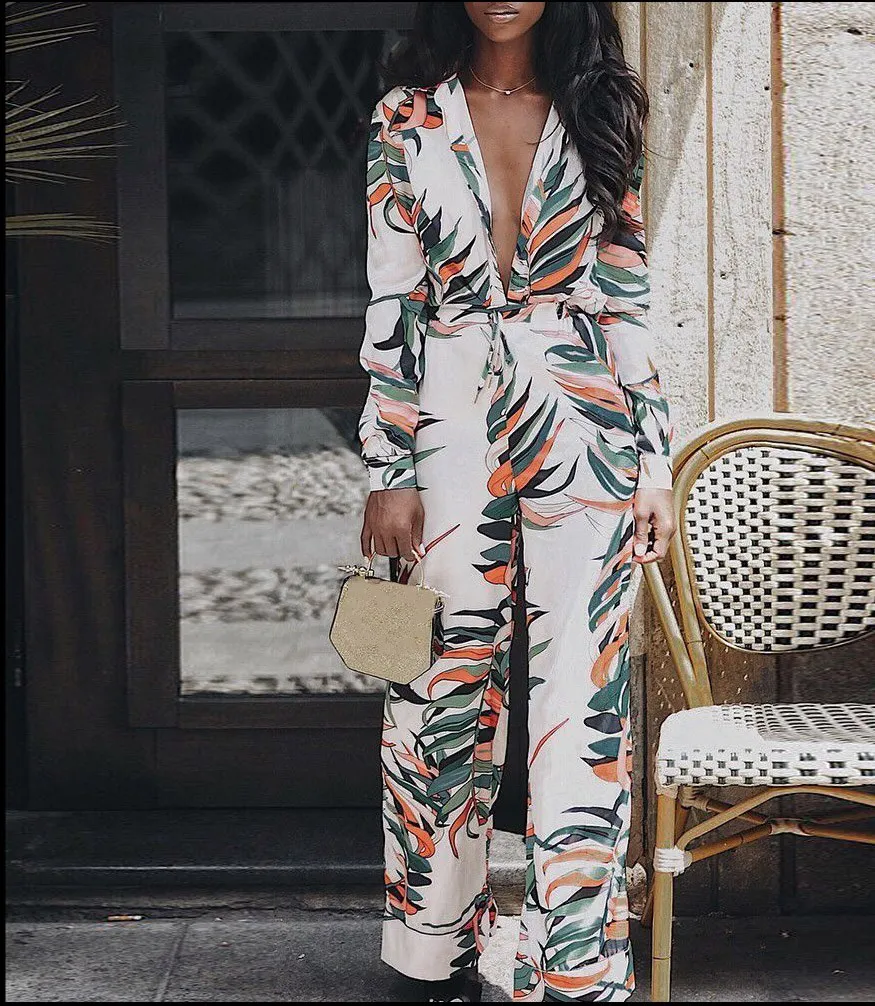 2019 Beach Bohemian Jumpsuits Women Wide Leg Summer Jumpsuit Rompers