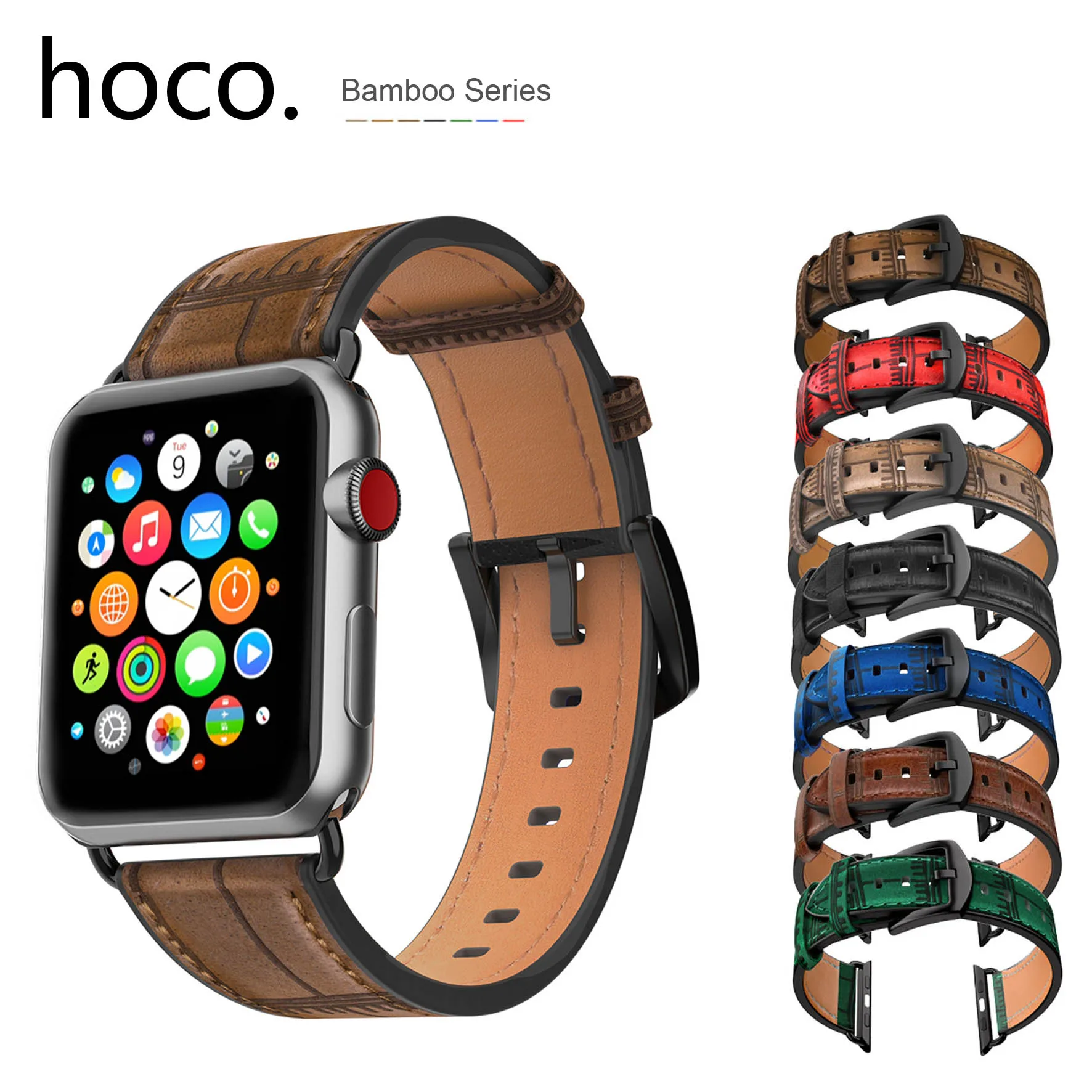 

HOCO Bamboo Pattern Genuine Leather Watch Strap for Apple Watch 4/3/2 Watchband Wristband for iWatch 42mm 44mm 40mm 38mm