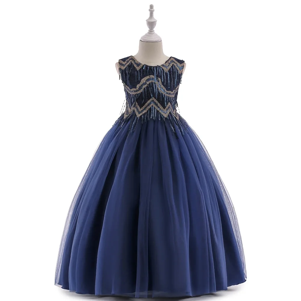 

Christmas Red Blue Satin Flower Girl Dresses Special Neck Design Ball Gown Kids Pageant Dresses With Bow primera comunion