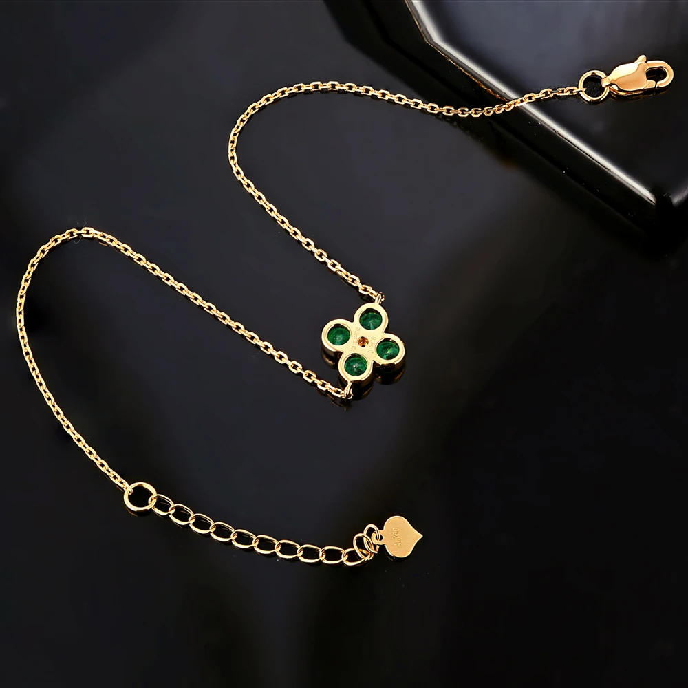Caimao Jewelry 0.53ct Natural Emerald & Diamond 18k Yellow Gold Engagement Chain Bracelet