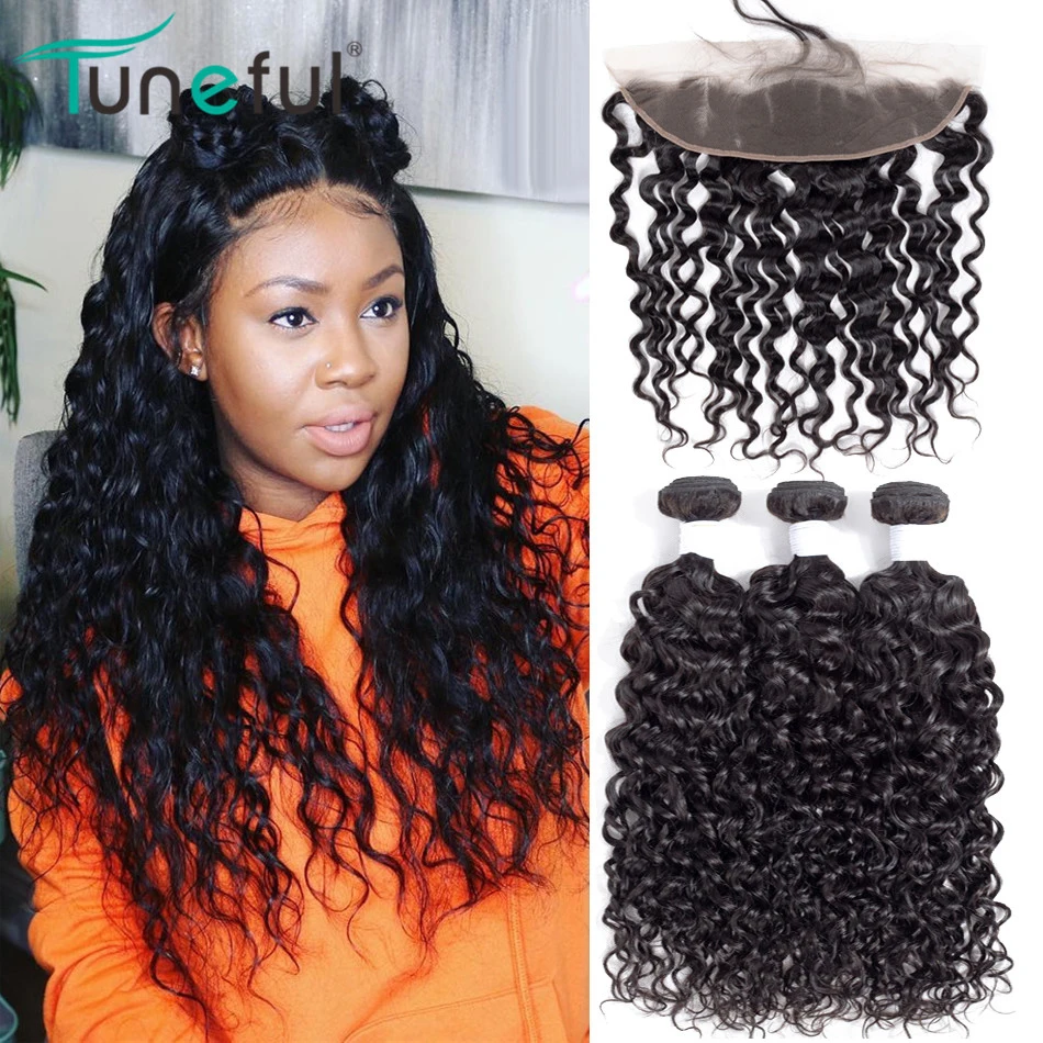 preço Feixes de Feixes de Ondas de água Com Frontal 3 Arrancadas Melodioso Pré Cabelo Remy Malaio Do Cabelo Humano Lace Frontal Encerramento Com Bundles