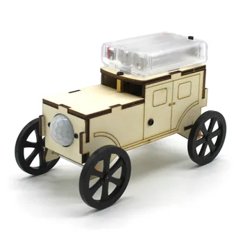 

DIY Wooden Toys Car with Human Sensing Infrared Sensor Physical Material Kits Assembled Educational Model Vehicle for Kids Gift