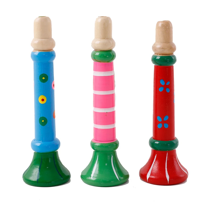 

Colorful wooden music perception color musical instrument horn Child early education educational toy Children's whistle toy