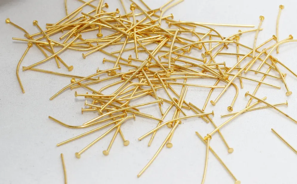 

30 Pcs ..23ga 40mm ..Head Pins , 24k Shiny Gold Plated DOM26*