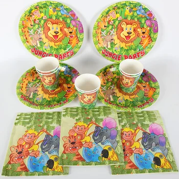 

44pcs/lot Cartoon Jungle Party Theme Plate+Cup+Nipkins Disposable Tableware Sets Party Decoration for Kids Birthday Baby Shower