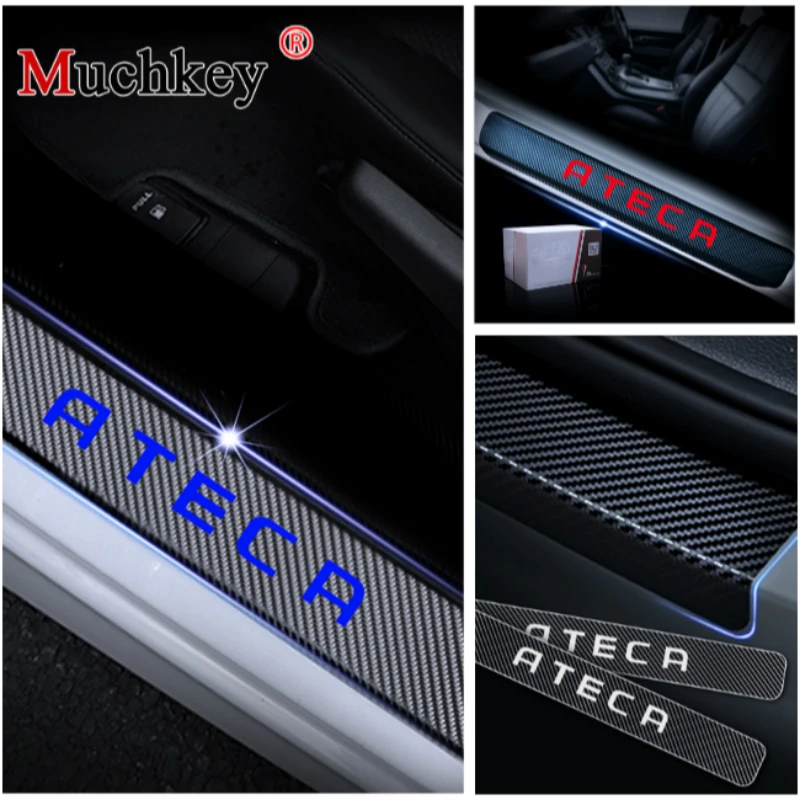 for Mitsubishi Lancer Door Sill Protector Reflective 4D Carbon Fiber Sticker Door Entry Guard Door Sill Scuff Plate Stickers Auto Accessories 4Pcs Red