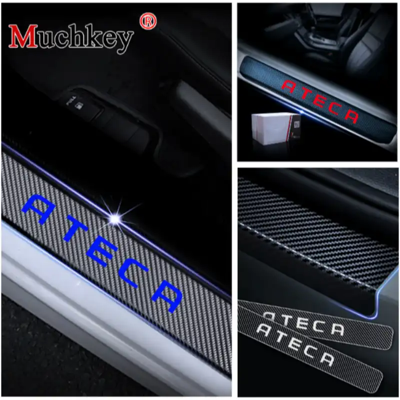 for Kia Forte Door Sill Protector Reflective 4D Carbon Fiber Sticker Door Entry Guard Door Sill Scuff Plate Stickers Auto Accessories 4Pcs Blue