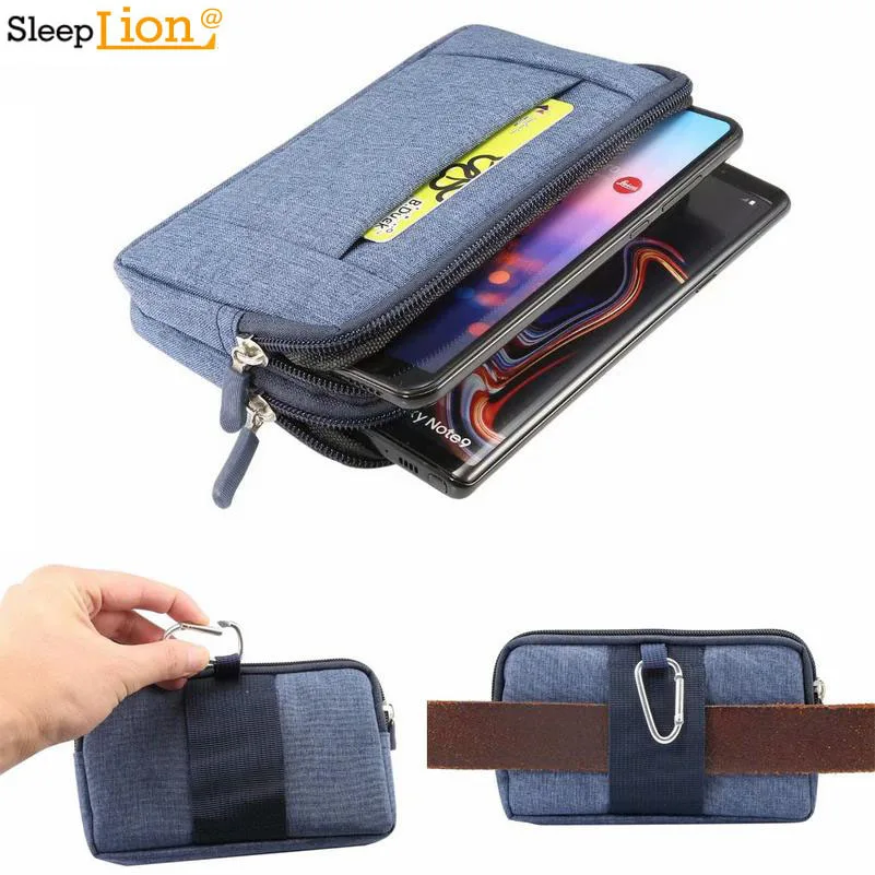 

Mobile Phone Case Belt Clip Cowboy Cloth Bag For Samsung S10+ S10E 2 Zippers Card Pocket Waist Case Universal For Iphone XS Max