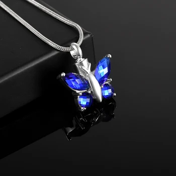 

XWJ8497-1 Ocean Blue CZ Stones Inlay Butterfly Shape Stainless Steel Cremation Urns Pendant Animal Ashes Holder Necklace Women