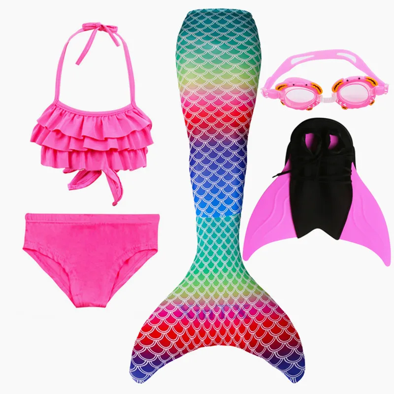 

Fairy Mermaid Tail 5Pcs/set Kids Swimming Mermaid Tail with Monofin Cosplay Girls Mermaid Tails Princess Bikini Swimsuit Dress