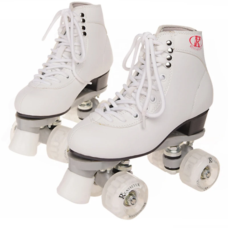 

Two Row Roller Skates Double Line Skates White Women Lady Adult Sneakers Led Lighting 4 Wheel Two line Skates Shoes Patines IB90