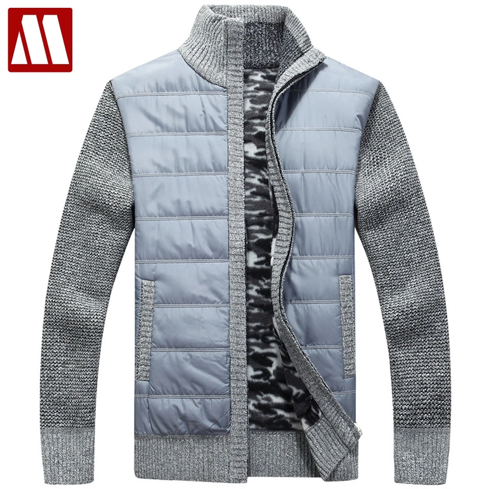 

2019 New Men's Thick Sweater Coat Male Autumn Winter Down Sweatercoat Black Blue Gray Zipper Sweater Man Jacket Outerwear S-3XL