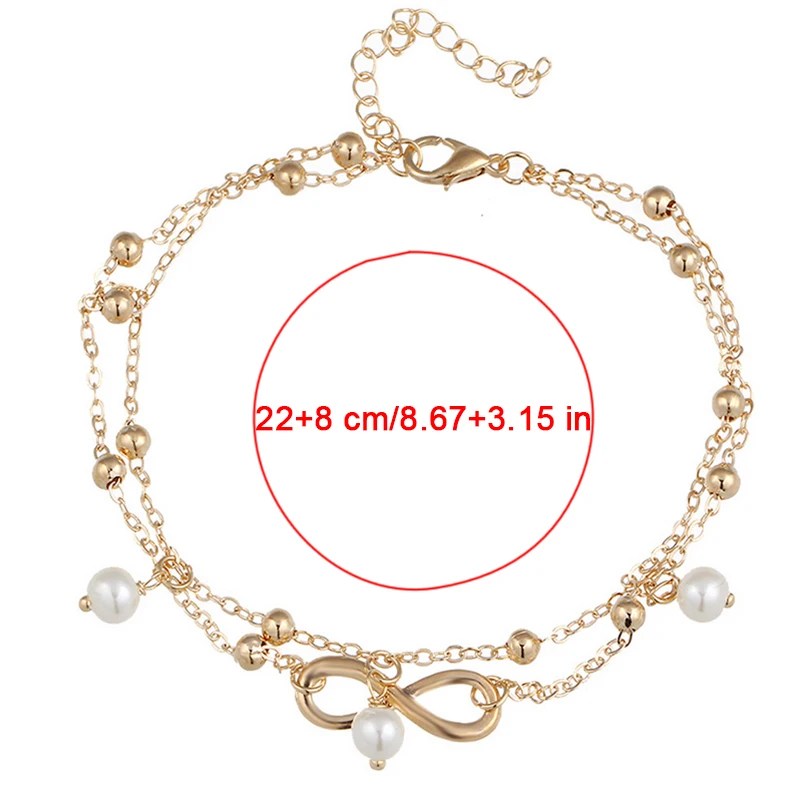 1 шт золотой серебряный крест жемчужный браслет ювелирные изделия простой двойной цепной браслет ноги ювелирные изделия для женщин#234161