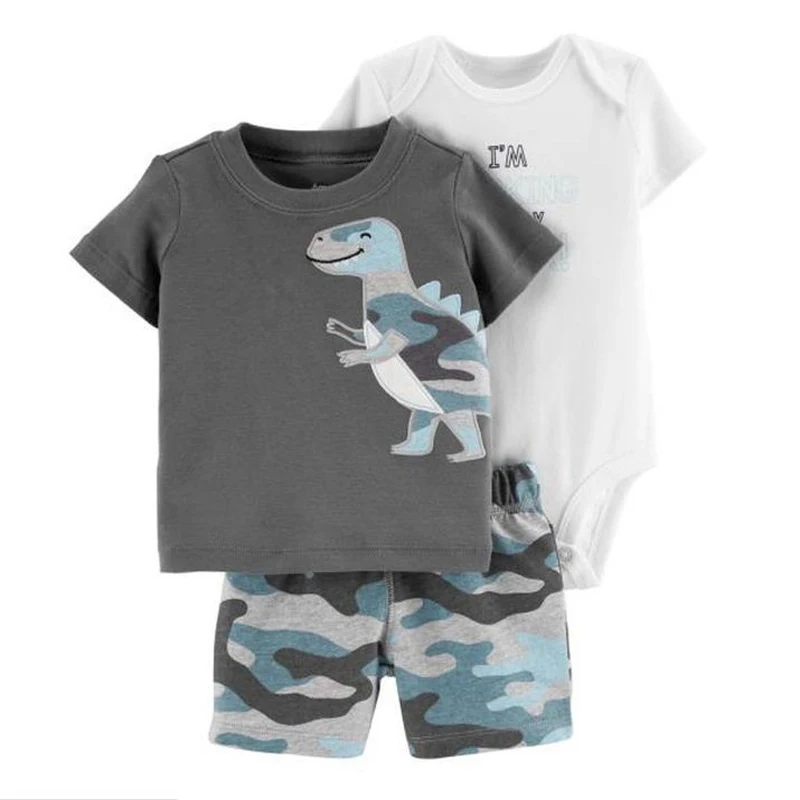 Летний наряд короткий рукав для маленьких мальчиков, футболка с рисунком, топы+ боди с круглым вырезом+ шорты, комплект одежды для новорожденных, костюм для новорожденных 6-24 месяцев - Цвет: 8