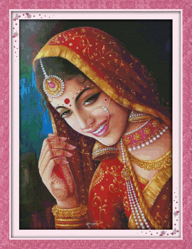 

The Indian Bride cross stitch kit people 18ct 14ct 11ct count print canvas stitches embroidery DIY handmade needlework