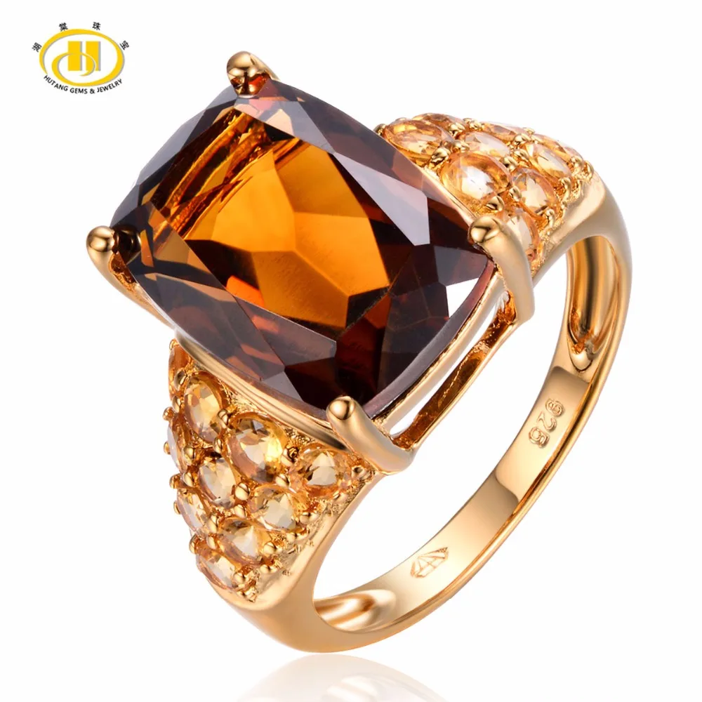 Hutang Solid 925 Sterling Silver 7.47ct Natural Gemstone Smoky Quartz Citrine Wedding Ring Fine Fashion Jewelry For Women's Gift Hutang Solid 925 Sterling Silver 7.47ct Natural Gemstone Smoky Quartz Citrine Wedding Ring Fine Fashion Jewelry For Women's Gift