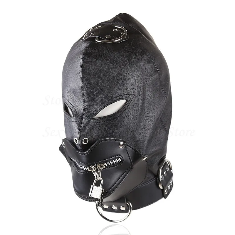 Soft Pu Leather Leather Zipper Fetish Mask Slave Restraint Open Mouth Eye Game