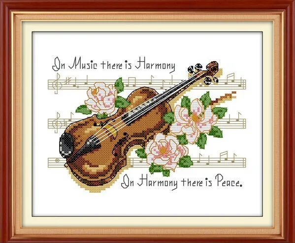

Violin Music Pattern Cotton Canvas DMC Cross Stitch Kits Accurate Printed Embroidery DIY Handmade Needle work Wall Home Decor
