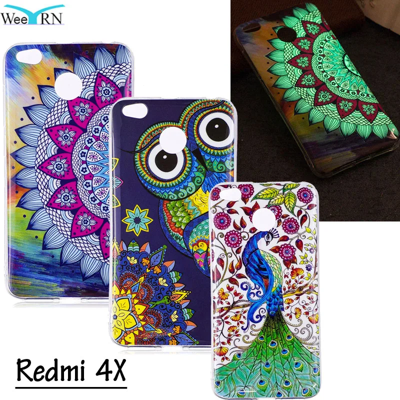 

Flowers Owl Luminous Silicone Case for Xiaomi Redmi 4X TPU Soft Cover Glowing in Dark Lighting Case for Xiaomi Redmi 4X