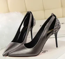 Women Pumps Shoes PU Leather Bling Pointed Toe Slip-On Shallow 10cm Thin High Heels Hollow Sexy Club Lady Party Female Shoes kjstyrka women pumps 2018 autumn shoes transparent 10cm high heels sexy pointed toe slip on clear party dress shoes for lady
