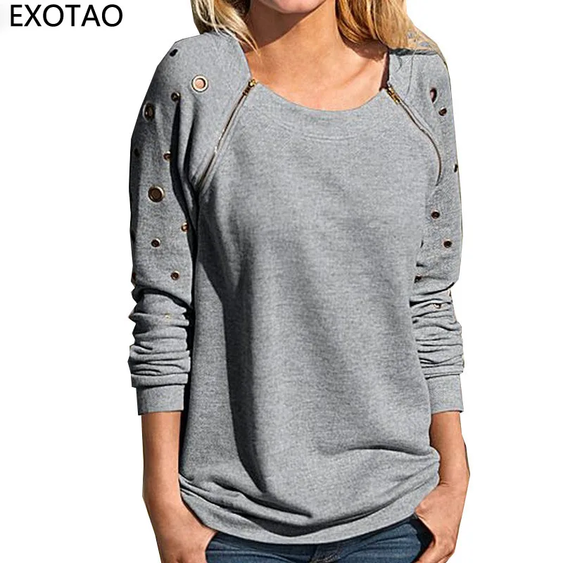 EXOTAO Zipper Rivet Design Tracksuit for Women European
