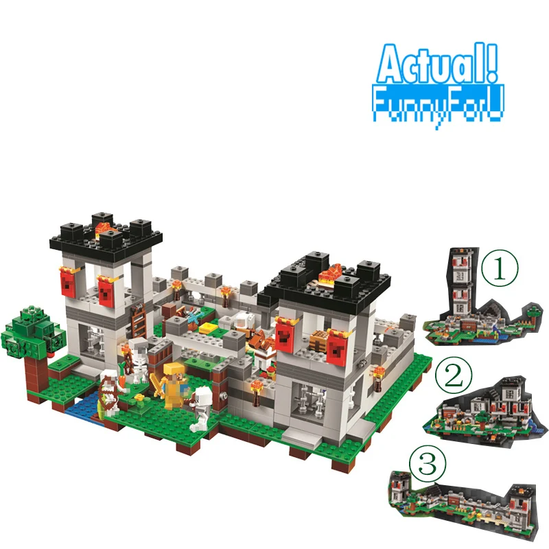 

My world Minecraft 4in1 Sandbox Fortress Castle Building Block Bricks 990pcs mini Toys figures For Kids skeleton legoings 21127