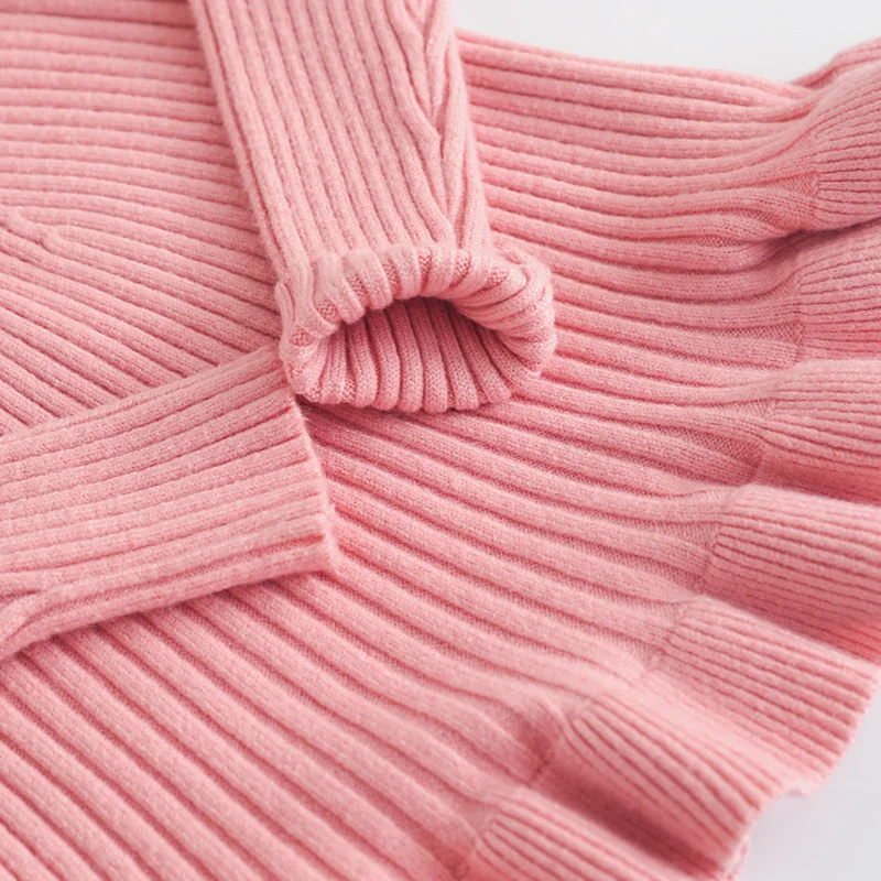 Sweet Ruffles Girls Sweater Knitted Solid Children Winter Sweater Turtleneck Long Sleeve Warm Pullover For Girls Girls Clothing (3)