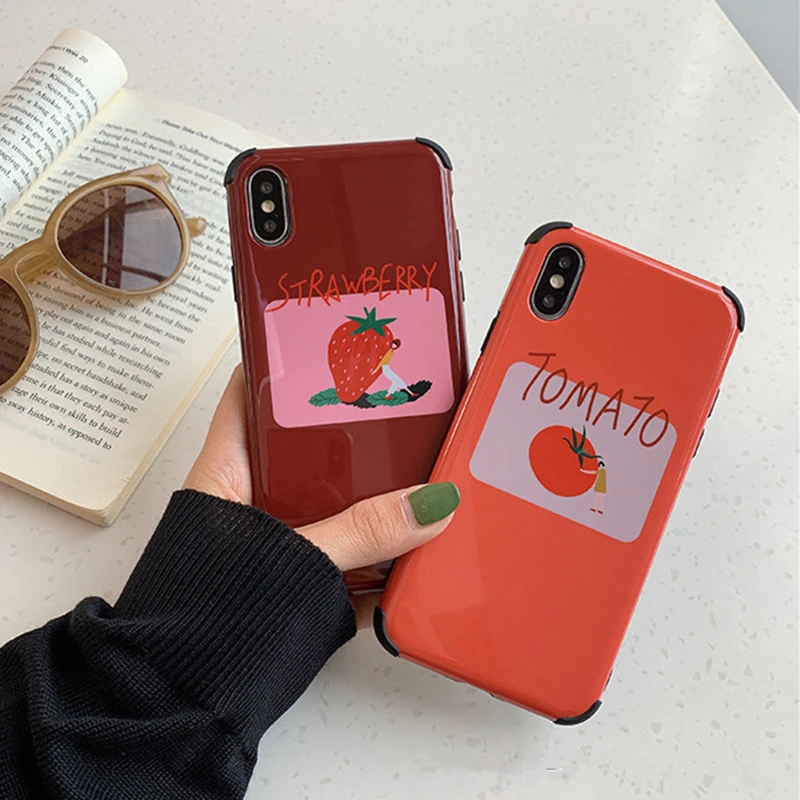 

BONVAN For iPhone X XR XS Max Case soft Simple fruit Protection Back Funda For iPhone 6 6s 7 8 Plus Phone Cover Coque