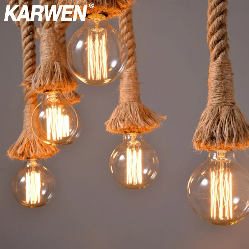 Vintage Hemp Rope Pendant Light Holder E27 1M 1.5M 2M 2.5M 3M AC85-265V Loft Personality Industrial Pendant Lamp Edison hanglamp