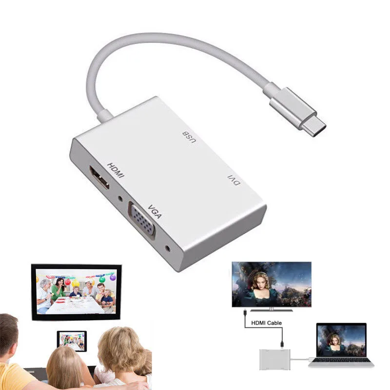 

USB 3.1 Type C to VGA HDMI and USB3.0 OTG Adapter Video Converter for Macbook PC to TV Projector