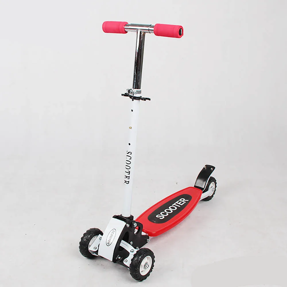 Детские мигающие светодиодные колёса съемный регулируемый рост скейтборд самокат 3 колеса скутер - Цвет: Красный