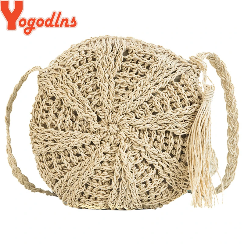 Women Straw Bags Bohemian Rattan Female Beach Handbag Circle Lady Woven Crossbody Bag Handmade Round Kintted Bag bolso
